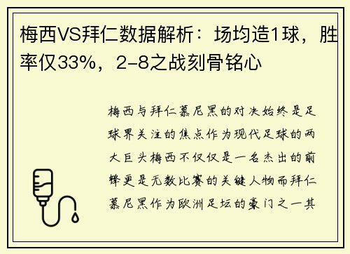 梅西VS拜仁数据解析：场均造1球，胜率仅33%，2-8之战刻骨铭心